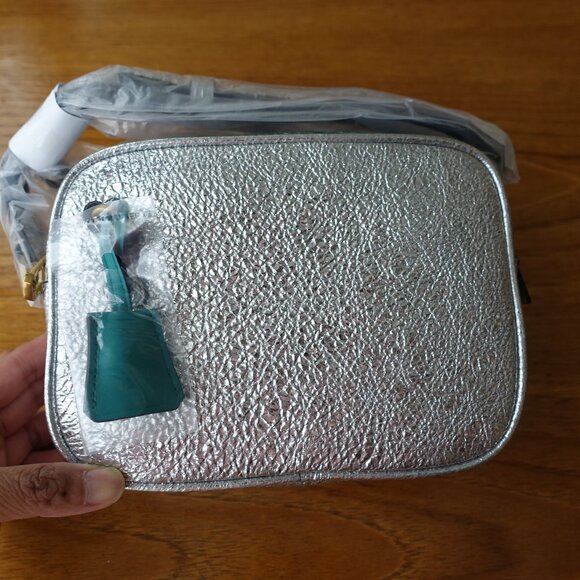 J.Crew Mini Metallic Silver Signet Leather H3877 crossbody Cross Body Bag - Picture 1 of 8